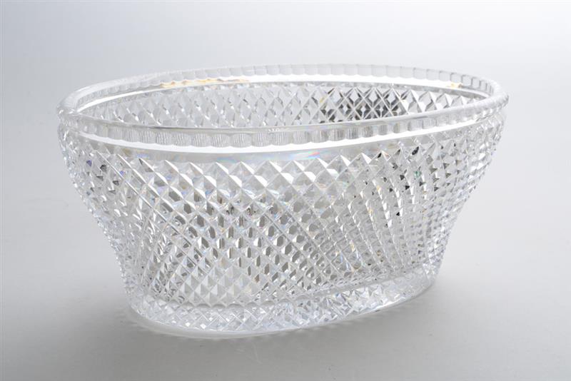 Appraisal: LARGE CUT-GLASS OVAL BOWL With diamond faceted sides x x