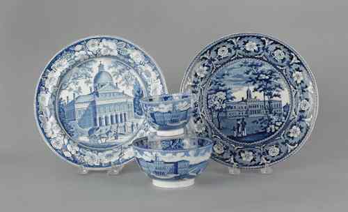 Appraisal: Two historical blue Staffordshire plates th c depicting City Hall