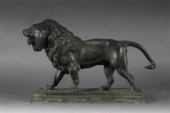 Appraisal: After Antoine Louis Barye French - Roaring Lion bronze green