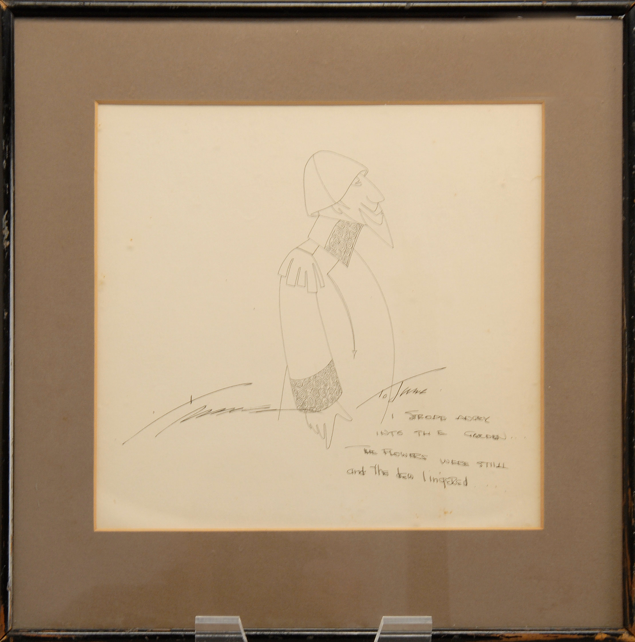 Appraisal: FRAMED DRAWING ALBERT HIRSCHFELD American - Possible self portrait Signed