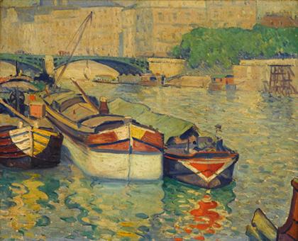 Appraisal: ABEL GEORGE WARSHAWSKY american - BOATS ON THE SEINE Signed