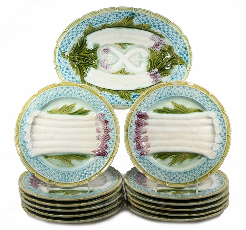 Appraisal: PC FRENCH MAJOLICA ASPARAGUS SERVICE Piece Set of th c