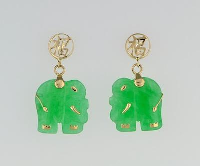 Appraisal: A Pair of Jadeite Elephant Earrings k gold mountings feature