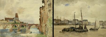 Appraisal: Dutch School Harbour Scene Watercolor signed Van Waning Together with