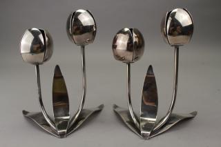 Appraisal: th C Silver Plate Candle Sticks th C Silver Plate