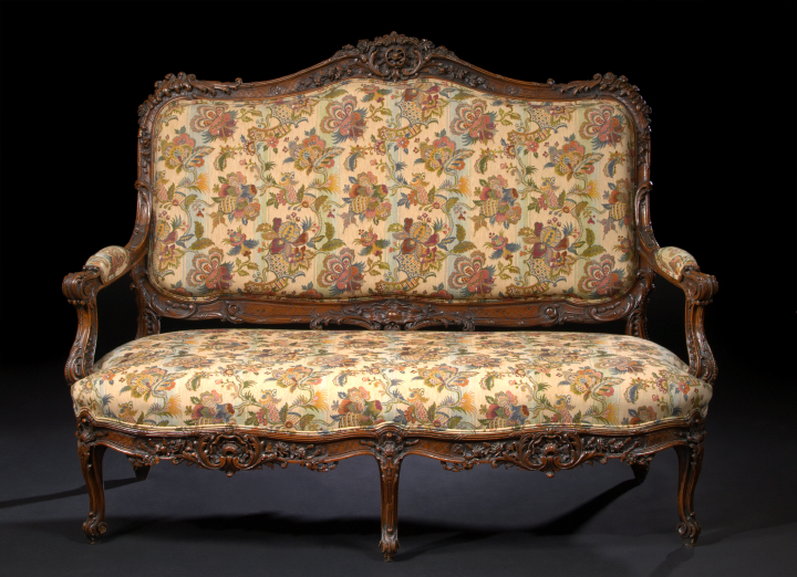 Appraisal: Louis XIV-Style Fruitwood Settee fourth quarter th century the shaped