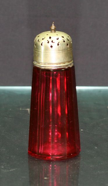 Appraisal: Victorian ruby glass castor with silver plated mount