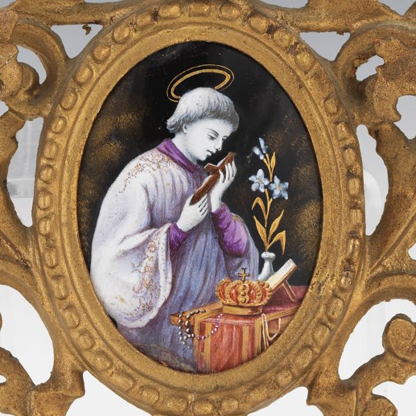 Appraisal: LIMOGES ENAMELED DEVOTIONAL ICON OF A SAINT IN BAROQUE STYLE