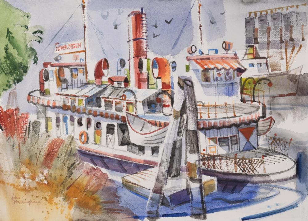 Appraisal: JOHN WADDINGHAM Oregon - watercolor on paper River Queen steam