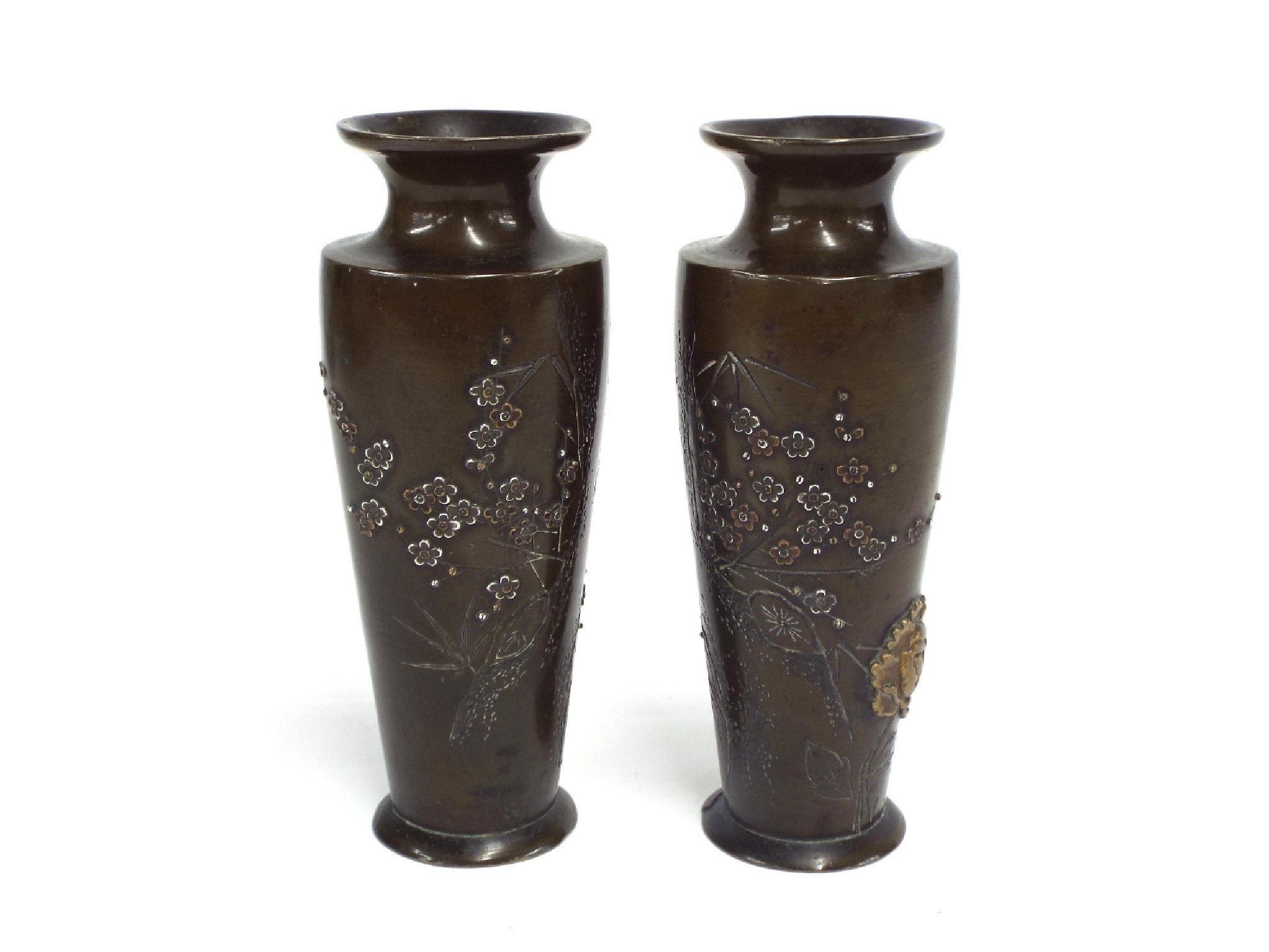 Appraisal: Pair of Japanese cast bronze shakudo baluster vases decorated in