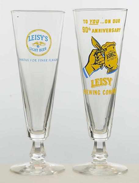 Appraisal: Lot of Leisy's Enameled Pilsner Glasses Both with clean bright