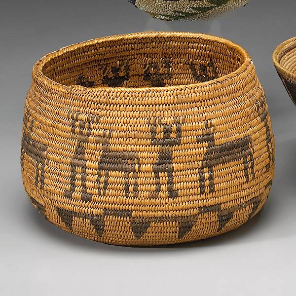 Appraisal: Baskets Alternating quadrupeds and human figures with upraised arms around