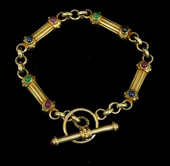 Appraisal: A Toggle Bracelet with Gem Cabochons Tested k yellow gold