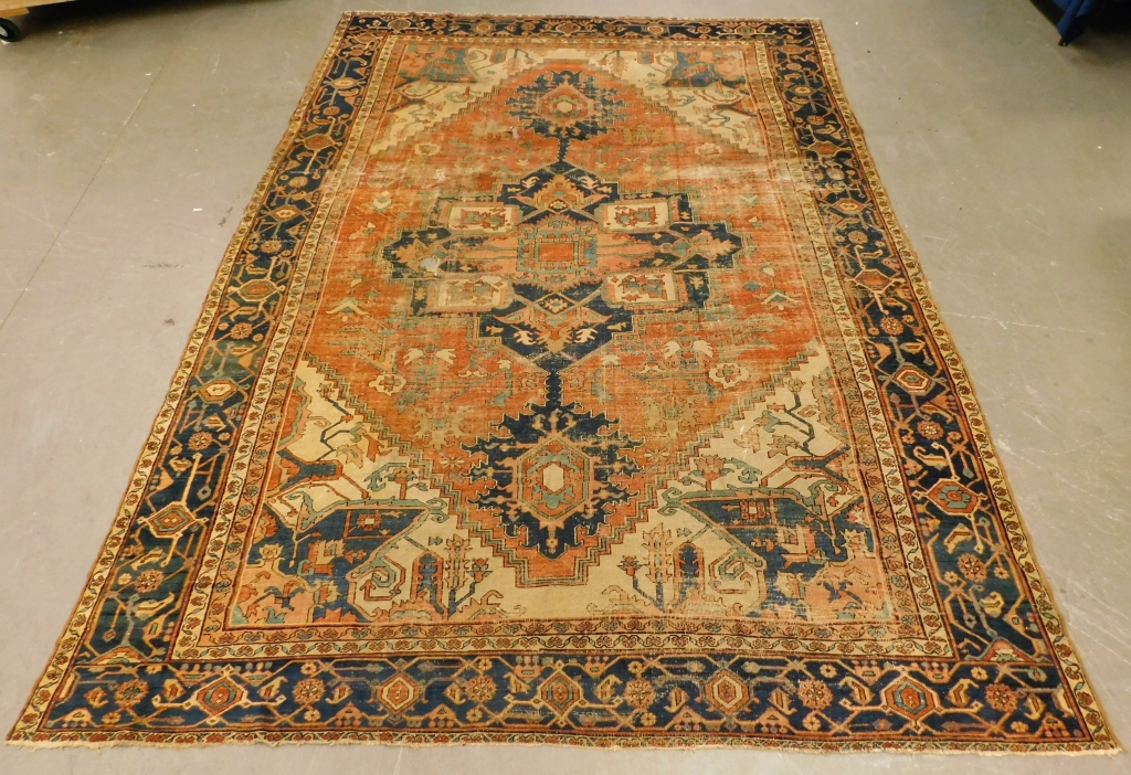 Appraisal: PERSIAN HERIZ SERAPI GEOMETRIC FLORAL CARPET RUG Middle East Circa