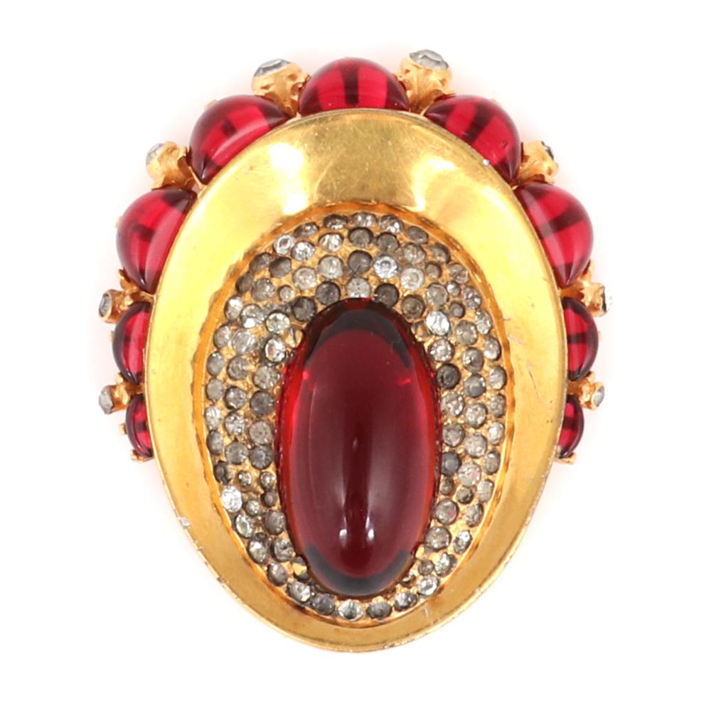 Appraisal: EISENBERG ORIGINAL GOLD WASHED OVAL FUR CLIP WITH HUGE RUBY