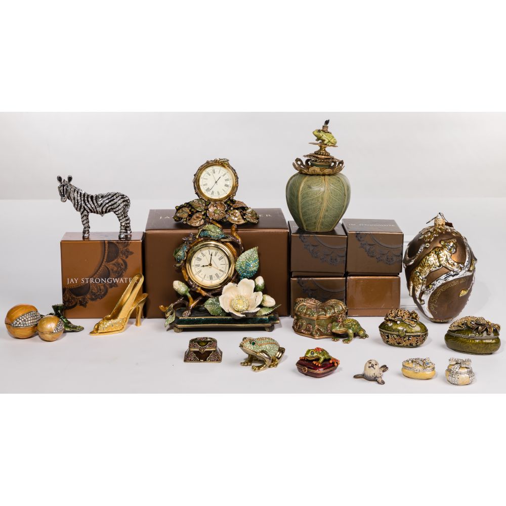 Appraisal: JAY STRONGWATER ASSORTMENT items including desk clocks with one having