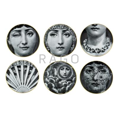 Appraisal: PIERO FORNASETTI ROSENTHAL Six transfer-decorated porcelain plates Tema e Variazioni