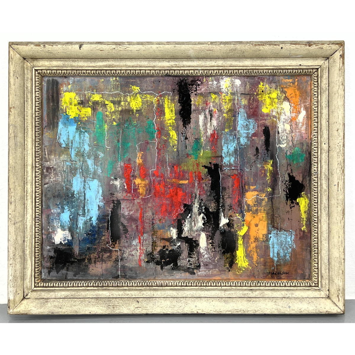 Appraisal: DENNIS SAKELSON Modernist Abstract Painting Colorful Palette Thick Impasto Paint