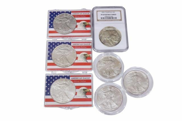 Appraisal: lot of American Silver Eagle Dollars and Buffalo cameo including