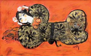 Appraisal: Painting Nasser Ovissi Nasser Ovissi Iranian b Reclining Woman acrylic