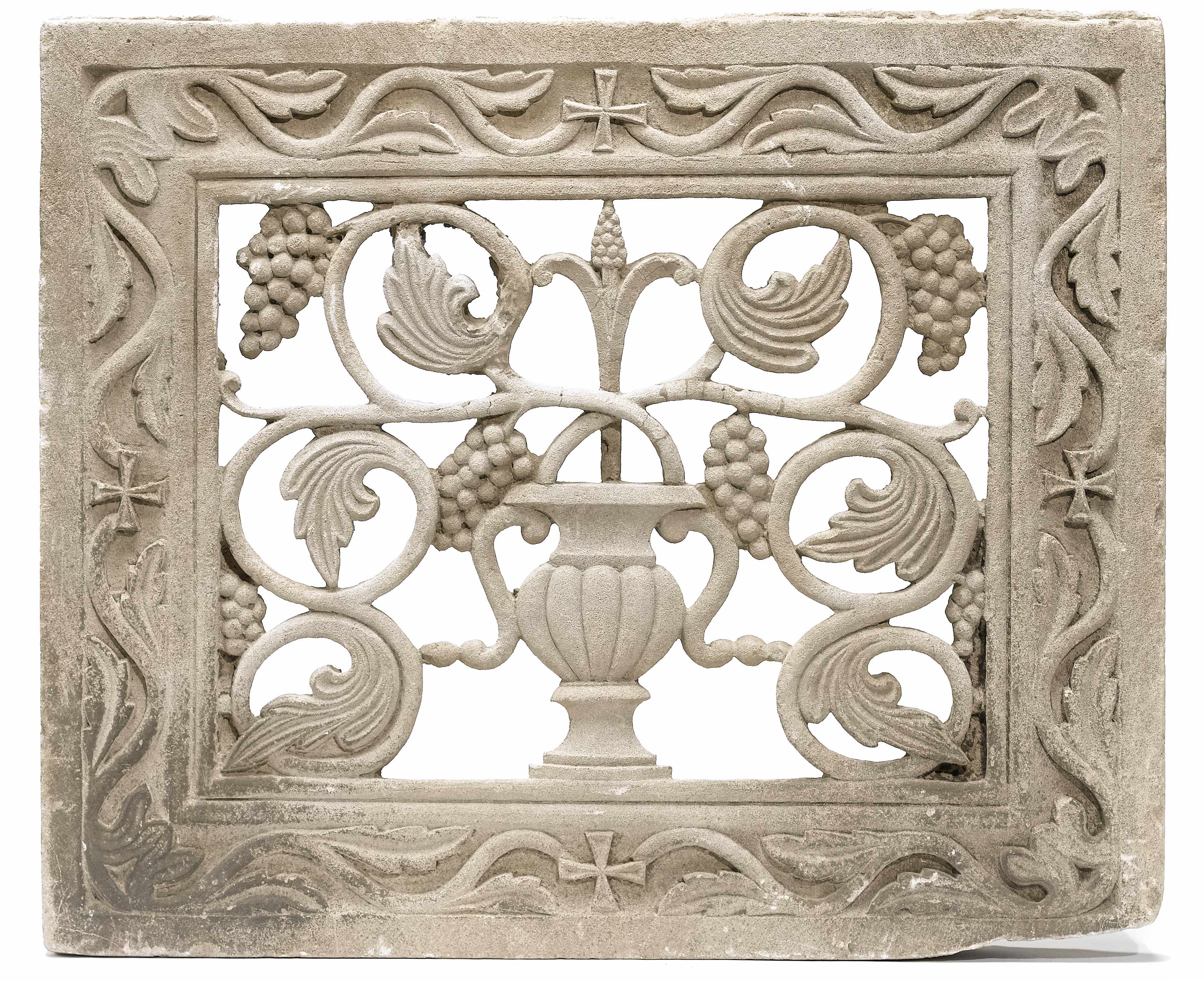 Appraisal: An Italian carved stone window grill possibly th century Centered