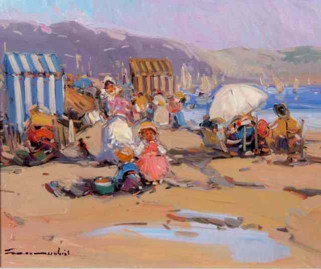 Appraisal: GABRIEL CASARRUBIOS b Family on the beach signed lower left