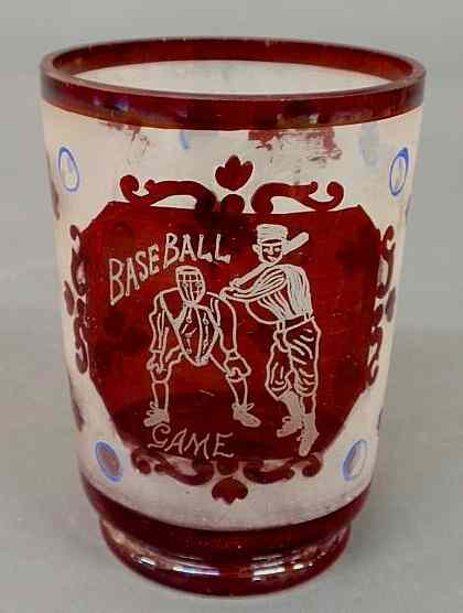 Appraisal: Bohemia glass tumbler with Baseball Game and illustrated with players