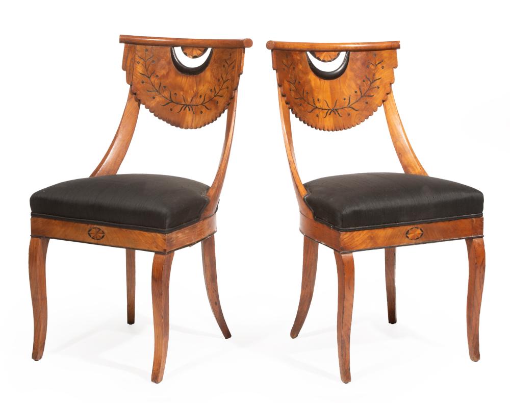 Appraisal: Pair of Biedermeier Inlaid and Parcel Ebonized Fruitwood Side Chairs