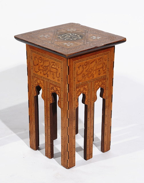 Appraisal: A SYRIAN DAMASCUS SQUARE OCCASIONAL TABLE with geometric inlaid top