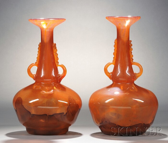 Appraisal: Pair of Schneider Glass Vases Art glass France th century