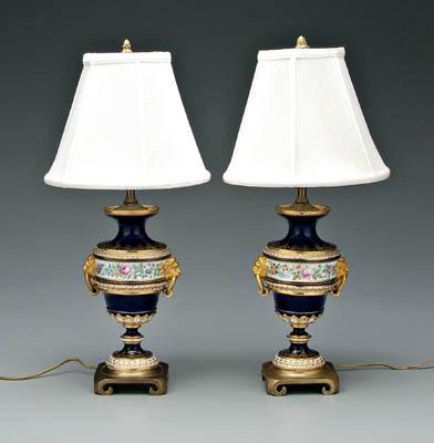 Appraisal: Pair Old Paris style lamp bases urn form porcelain with