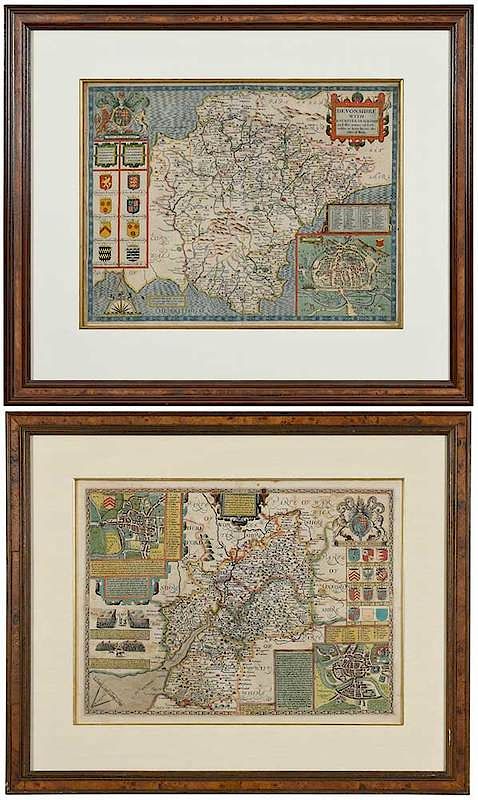 Appraisal: Two John Speed Maps of Britain etching with hand coloring