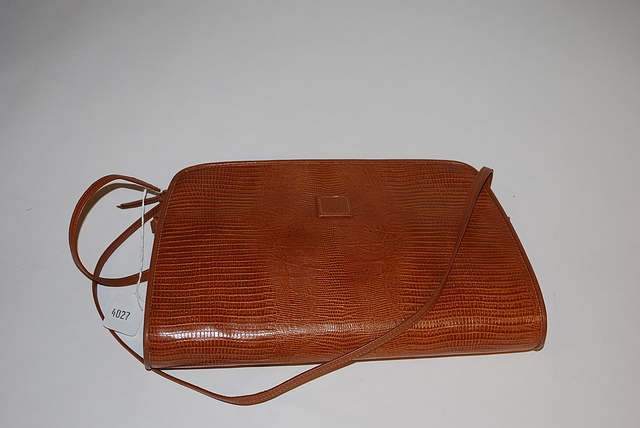 Appraisal: Anne Klein camel leather clutch handbag with shoulder strap zip