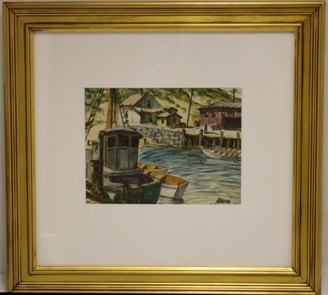 Appraisal: HENRY GASSER - NJ WATERCOLOR FISHINGVILLAGE SCENE SIGHT SIZE X