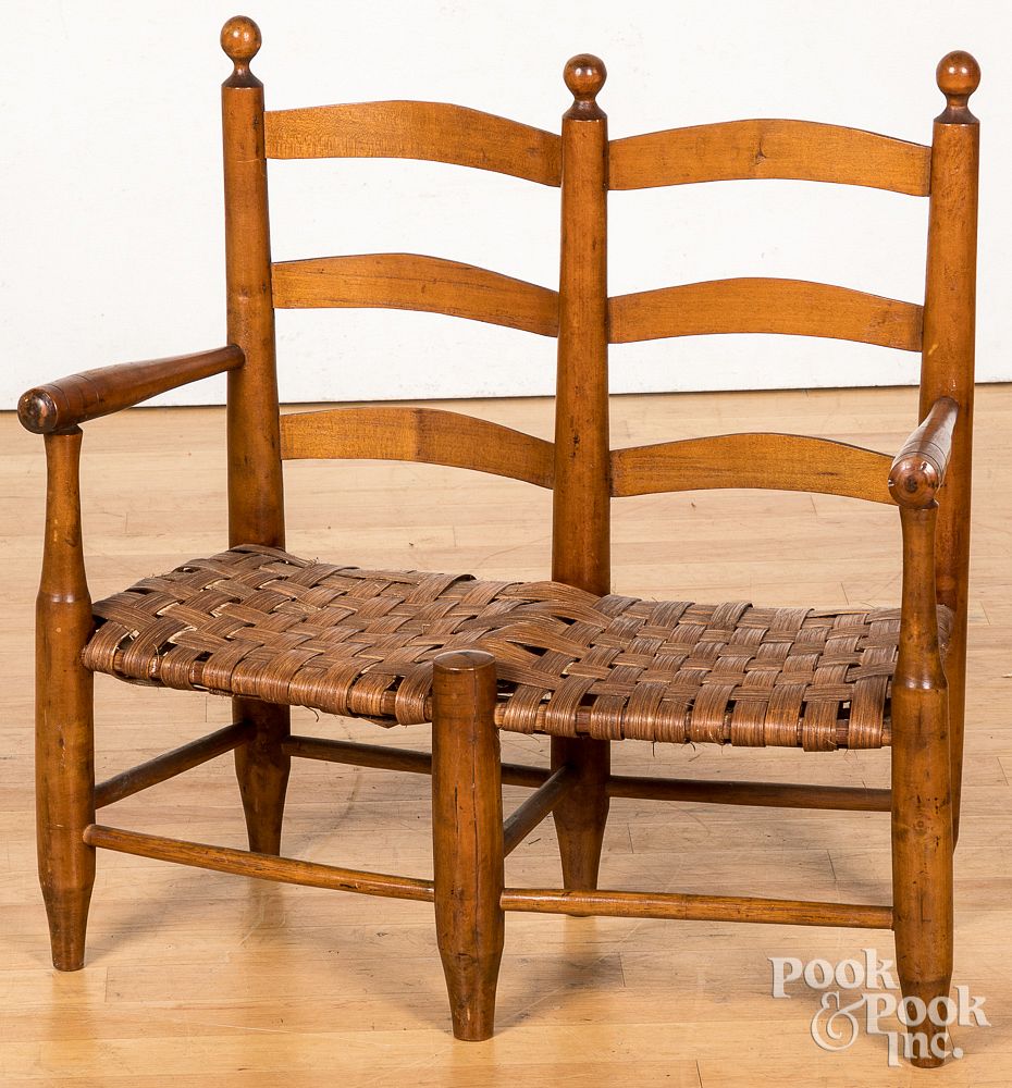 Appraisal: Child's two seat ladderback chair late th c Child's two