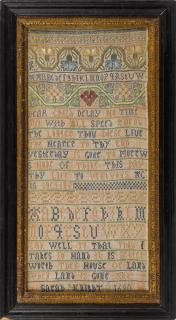 Appraisal: Fine English silk on linen band sampler dated wrought by