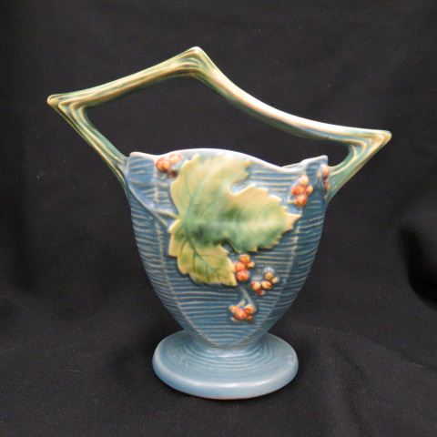 Appraisal: Roseville Bushberry Pottery Basket blue - excellent