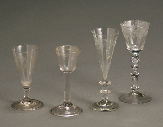 Appraisal: Group of Four Georgian Engraved Glasses th Century Consisting of