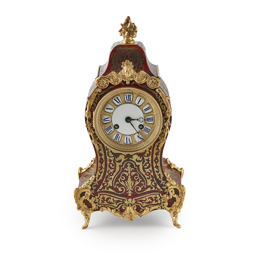 Appraisal: YSMALL FRENCH BOULLE MARQUETRY AND GILT METAL MANTEL CLOCK EARLY