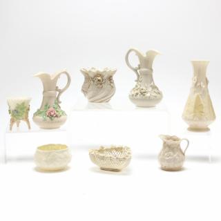 Appraisal: Floral Decorated Belleek Group to include two cruets two vases