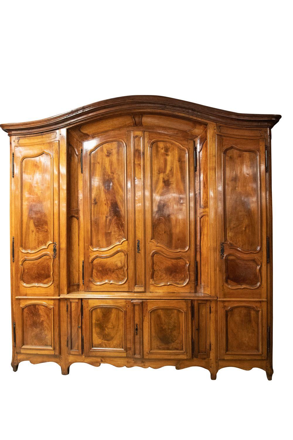 Appraisal: LOUIS XV BURL WALNUT BUFFET A DEUX CORPS inches wide