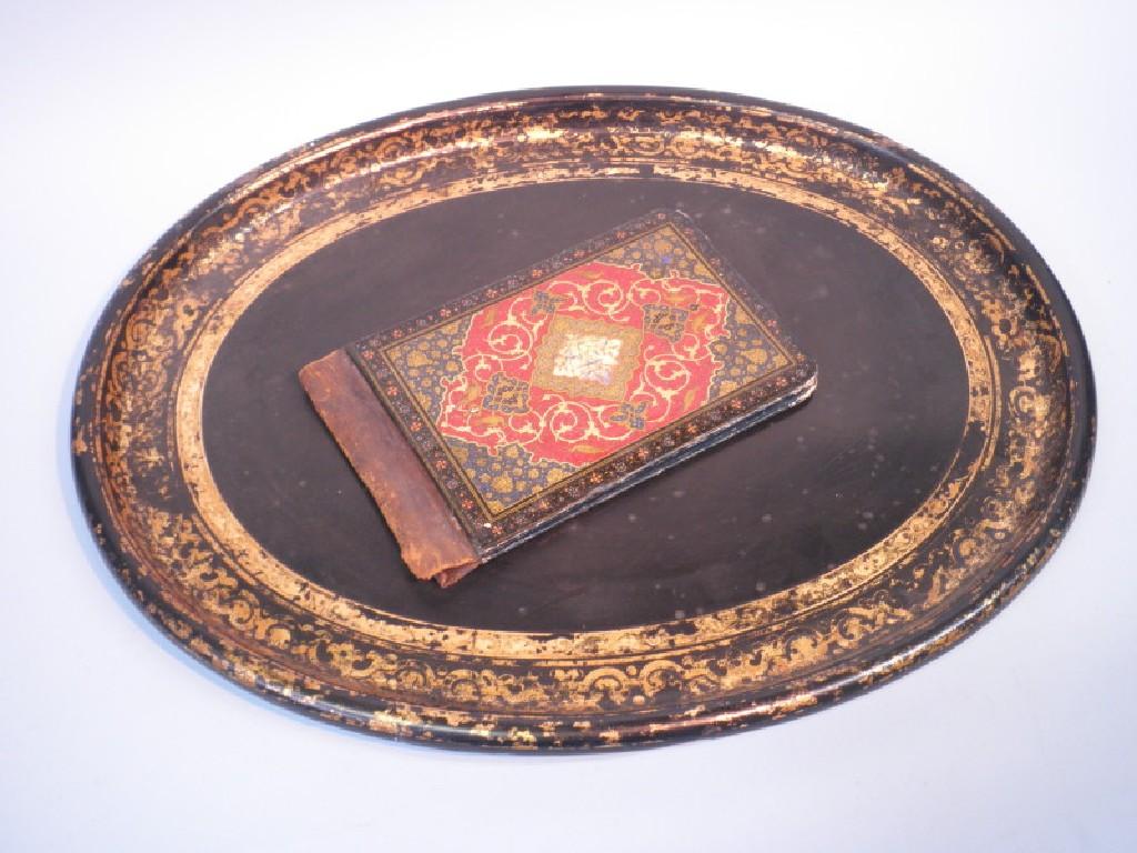 Appraisal: A Victorian papier mache oval tray decorated with gilt borders