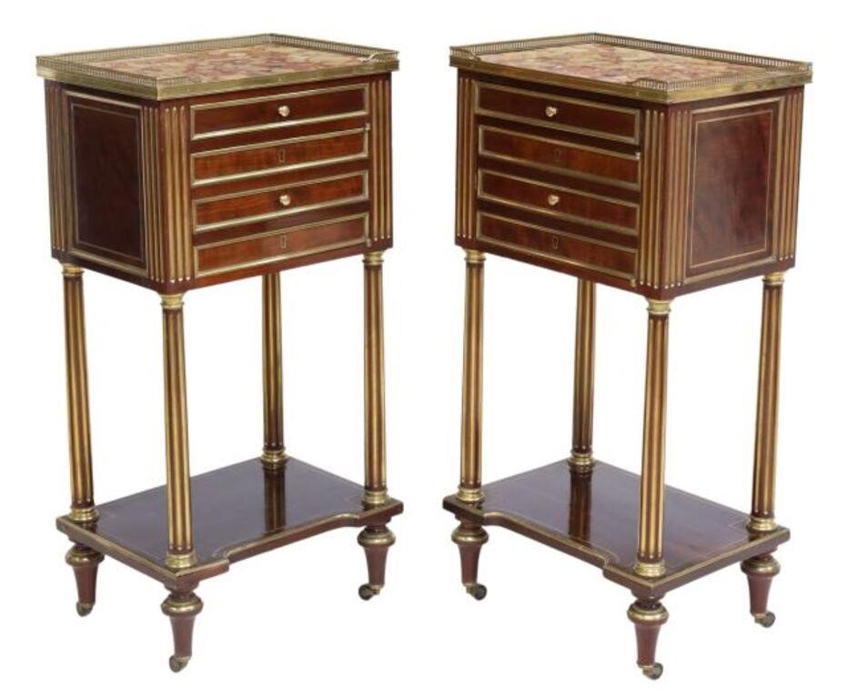 Appraisal: pair French Louis XVI style mahogany nightstands late th c