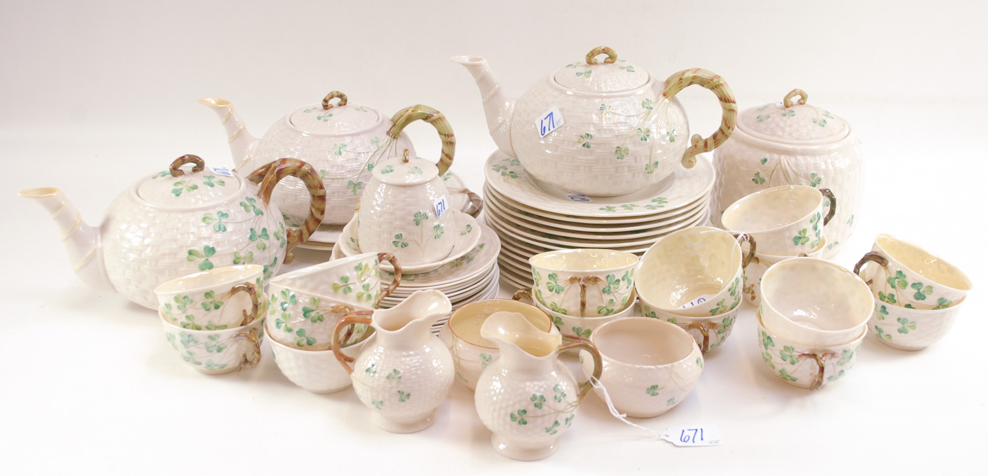 Appraisal: IRISH BELLEEK SHAMROCK DINNERWARE fifty-five pieces with trademarks from black