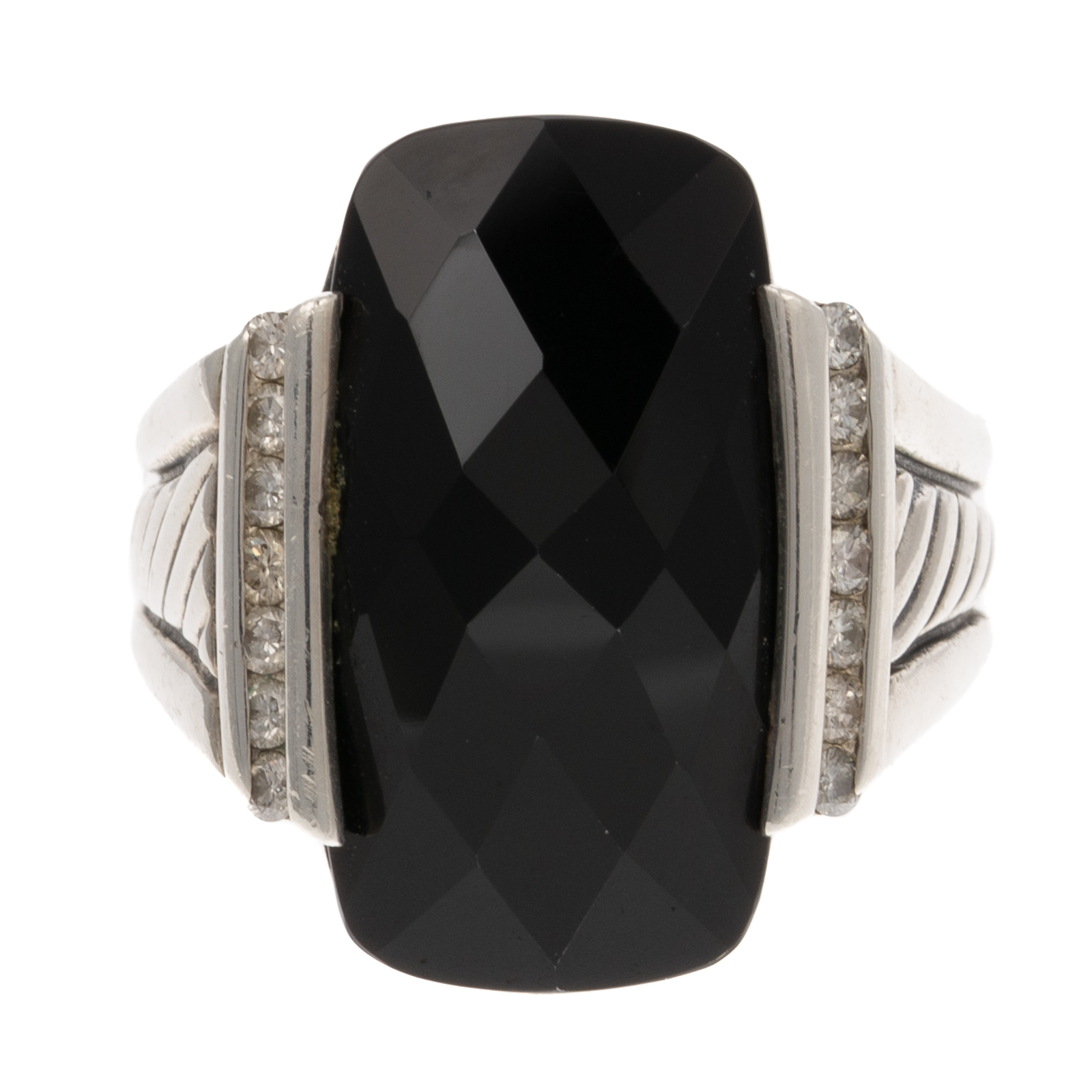 Appraisal: AN ONYX DIAMOND DAVID YURMAN RING David Yurman sterling silver