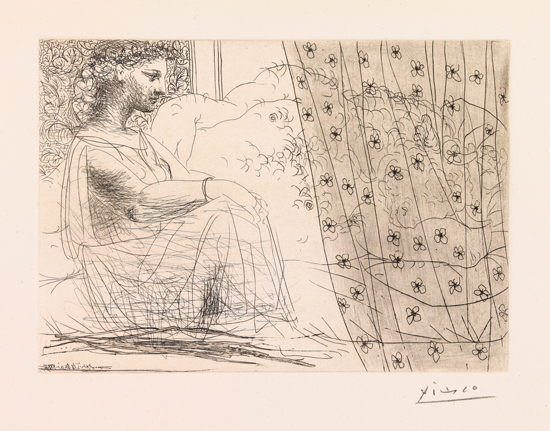 Appraisal: PABLO PICASSO Minotaure endormi contempl par une femme Etching aquatint