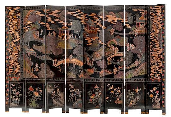 Appraisal: A Chinese Coromandel Eight-Panel Floor Screen Height x width of