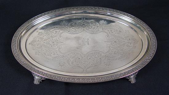 Appraisal: Gorham Sterling Oval Footed Card Tray Palmette border with brite