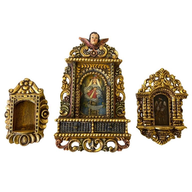 Appraisal: Three Spanish Icons In Gilt Wooden Frames Three Spanish Icons