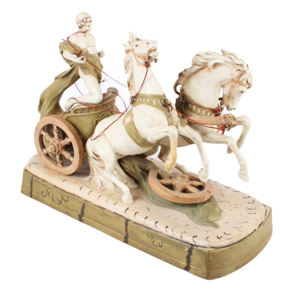 Appraisal: LARGE ROYAL DUX PORCELAIN CHARIOT AND HORSES H X W